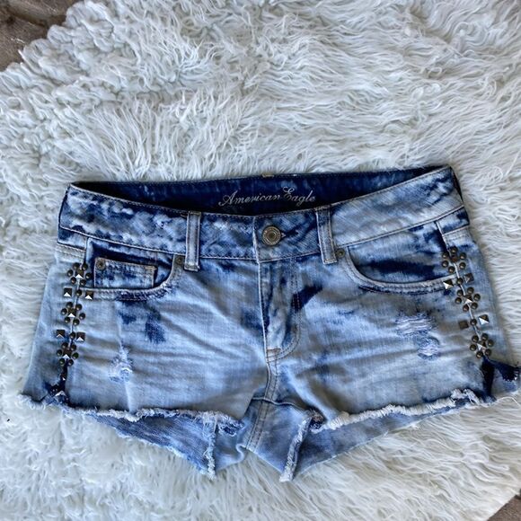 American Eagle Outfitters Distressed Embellished Tye Dye Raw Hem Shorts Sz 2 - Picture 12 of 12